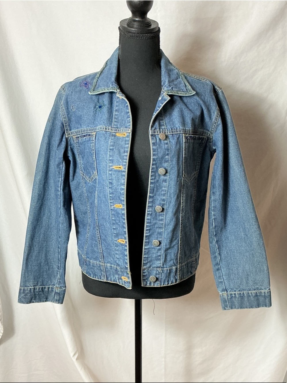 Chico's Blue Denim Jean Jacket with Colorful Mermaid Embroidery - Picture 3 of 7